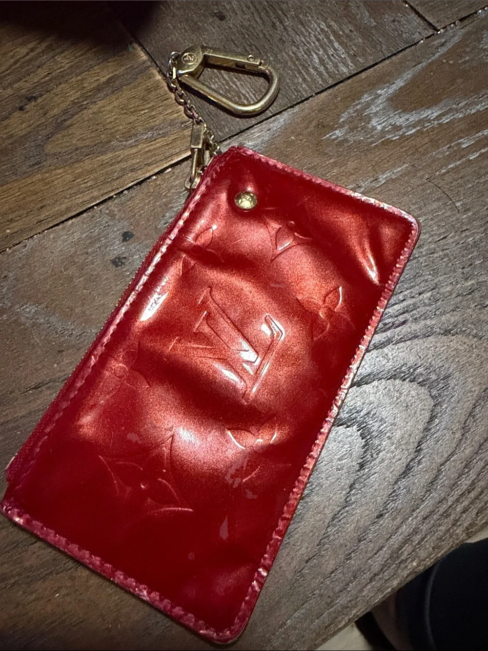 Louis Vuitton Red Patent Monogram Key Pouch with Gold Hardware